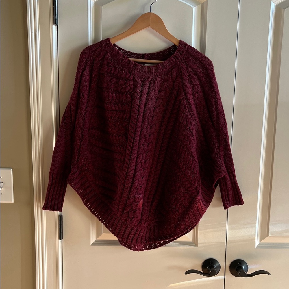 Angel Of The North Maroon Cable Knit Poncho